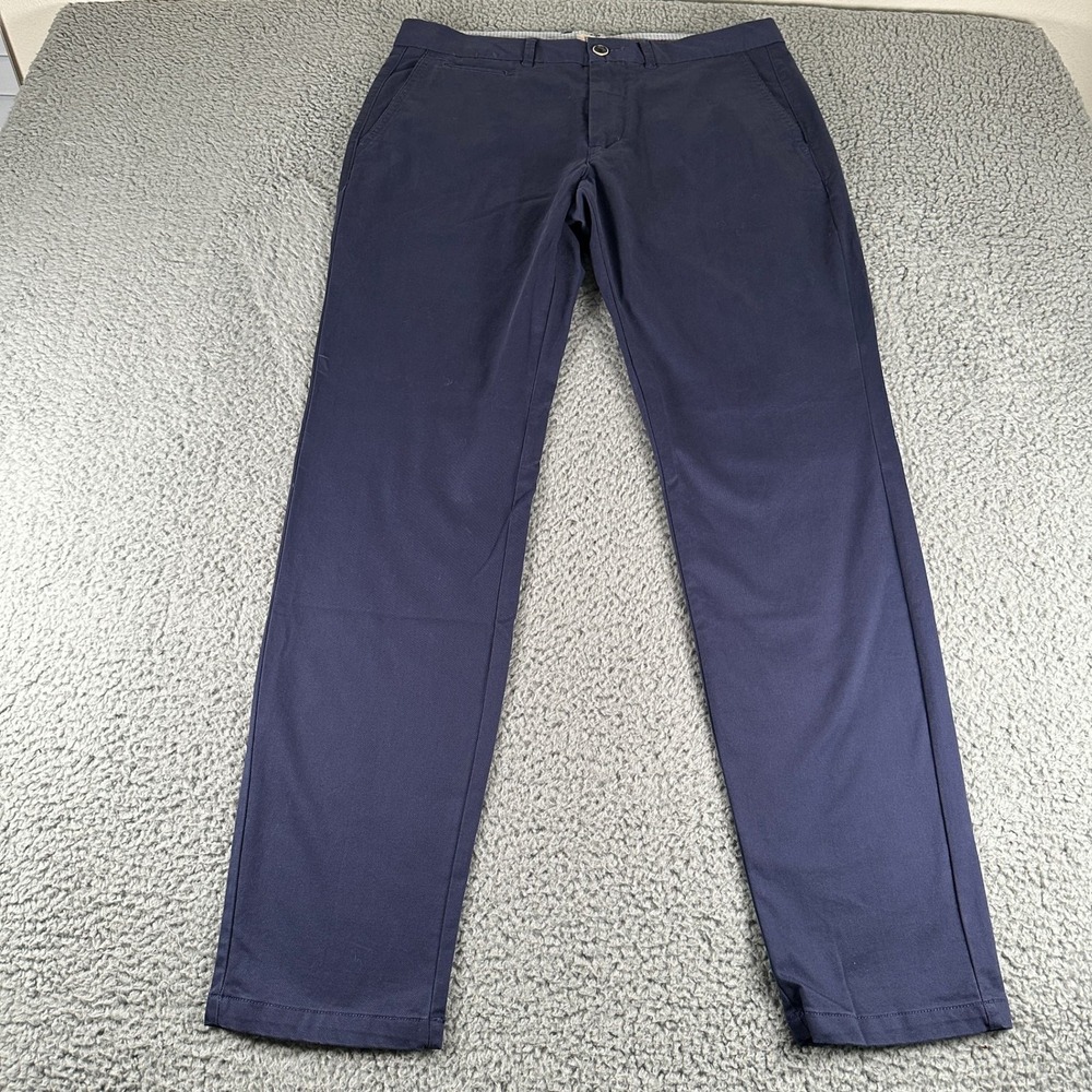 Perk Chino Pants Mens 34x32 Slim Fit Stretch Navy Flat Front Dress Casual